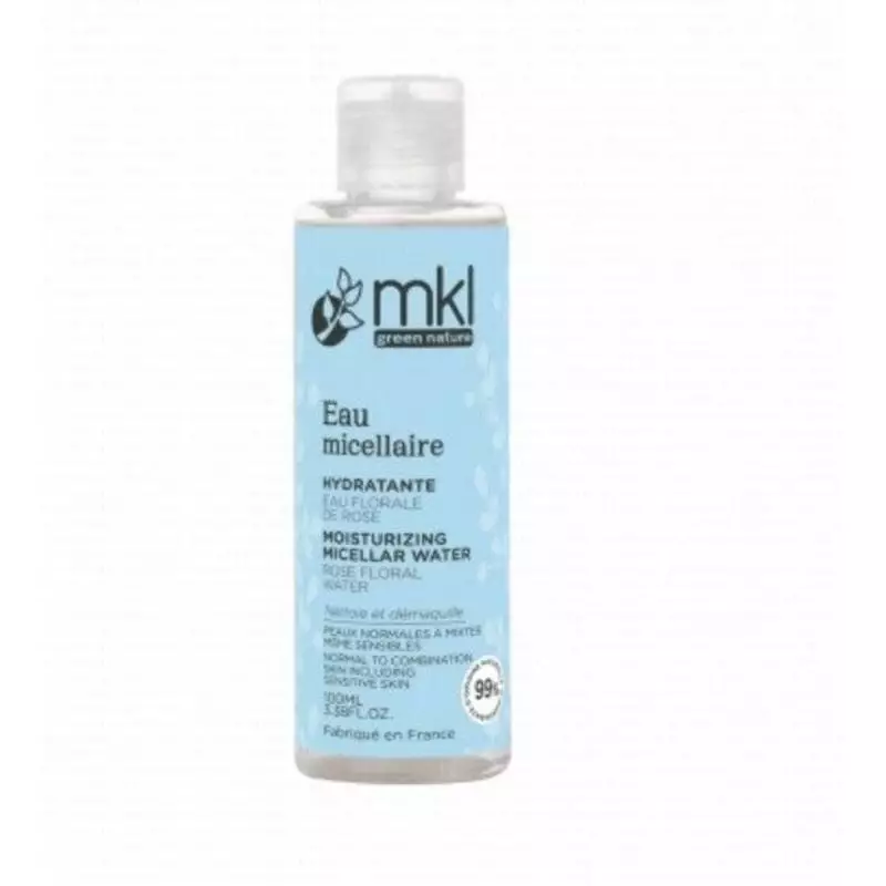 Packshot du flacon MKL Eau Micellaire Hydratante Bio à l'hydrolat de rose - 100 ml, soin visage nett