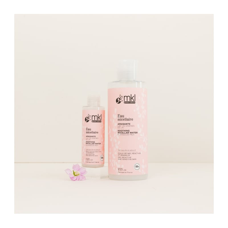 Packshot flacon MKL Eau Micellaire Apaisante Bio pour peaux sensibles - 100ml, démaquillant micellai