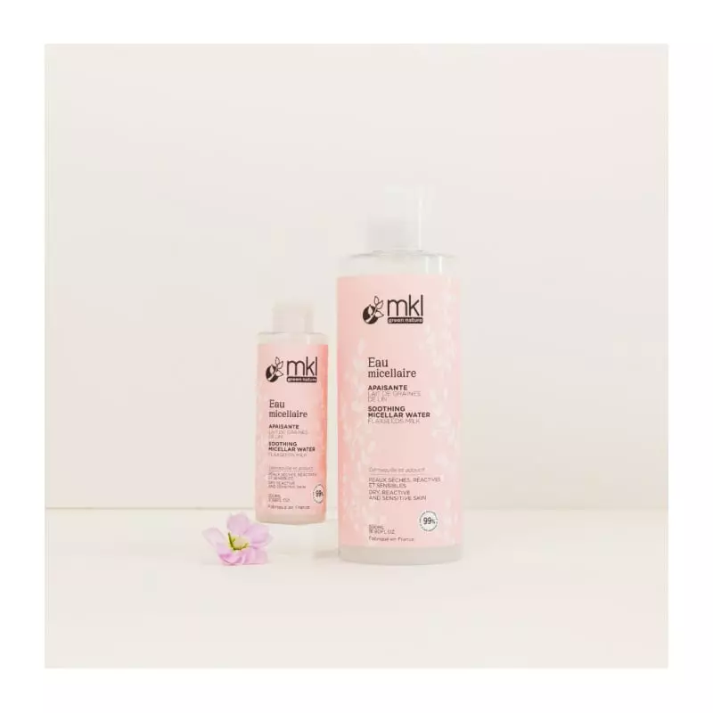 Packshot flacon MKL Eau Micellaire Apaisante Bio pour peaux sensibles - 100ml, démaquillant micellai