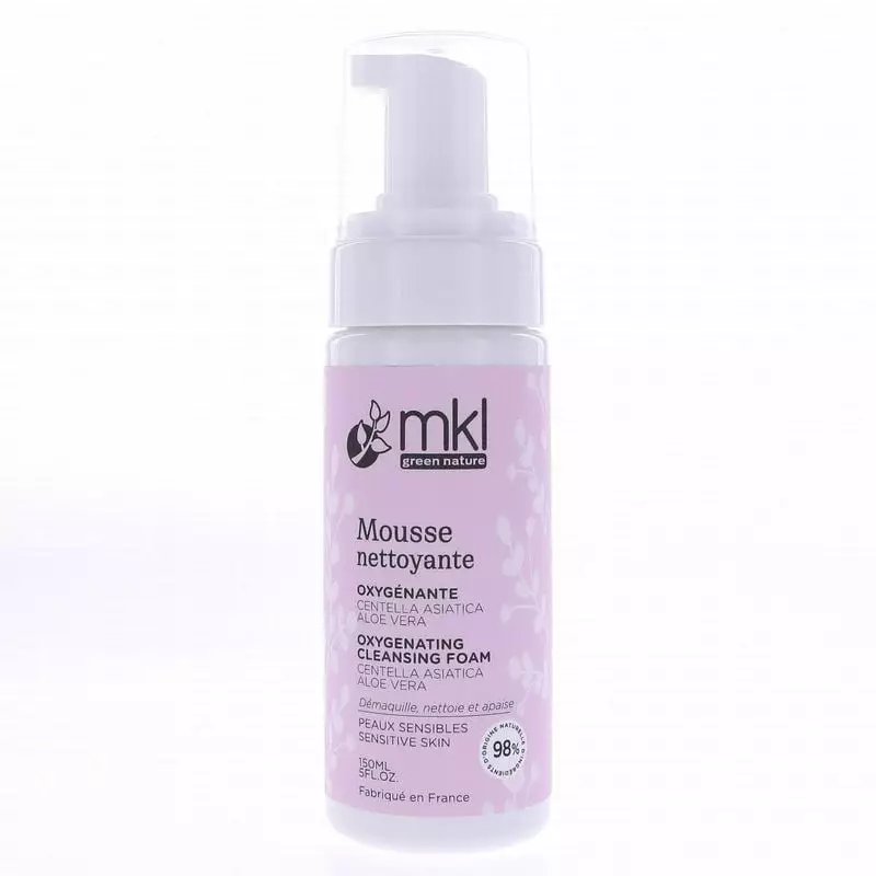 Packshot de la Mousse Nettoyante Oxygénante MKL pour peaux sensibles - 150 ml, flacon pompe soin vis