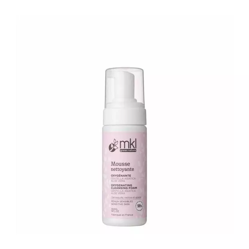 Packshot du flacon pompe MKL Mousse Nettoyante Oxygénante pour peaux sensibles - 150 ml, soin nature