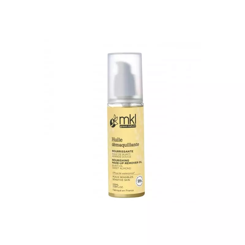 Flacon pompe 100 ml MKL Huile Démaquillante Nourrissante aux huiles BIO, packshot produit soin visag