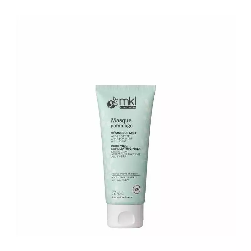 Packshot du tube MKL Masque Gommage Désincrustant Bio purifiant - 75 ml, soin visage bio à l'argile 