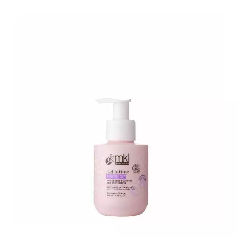 Packshot du flacon pompe MKL Gel Intime Apaisant - 100ml, soin bio apaisant pour muqueuses sensibles