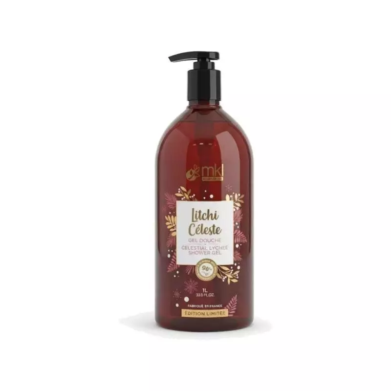 Packshot du MKL Gel Douche Litchi Céleste - 1L : flacon 1L élégant au parfum exotique de litchi, gel