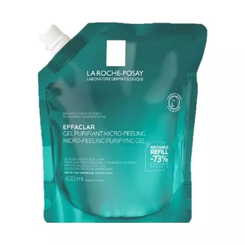 Packshot La Roche-Posay Effaclar Gel Micropeeling - Recharge écologique 400ml, flacon blanc moussant