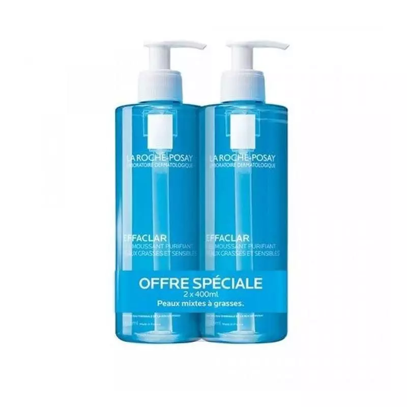 Packshot duo La Roche Posay Effaclar Gel Moussant Purifiant - 2 x 400 ml, flacons gel purifiant peau