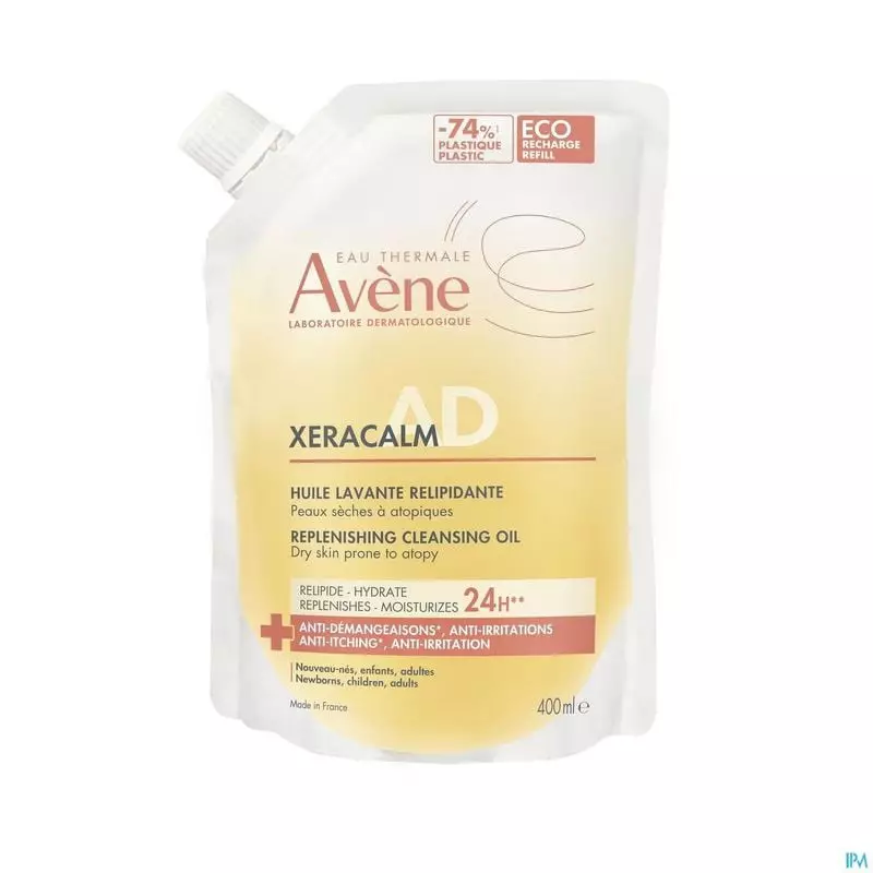 Packshot Avène XeraCalm A.D. Huile Lavante Relipidante - Eco Recharge 400ml, flacon huile lavante po