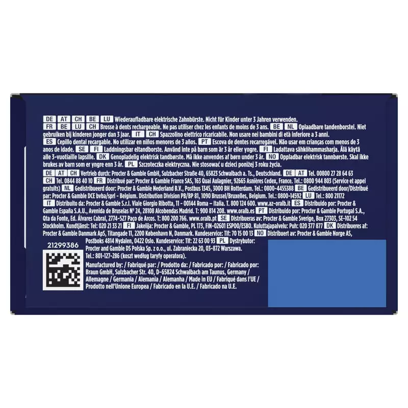 Gros plan sur le détail du panneau arrière de la boîte de la brosse à dents électrique Oral-B iO Kid