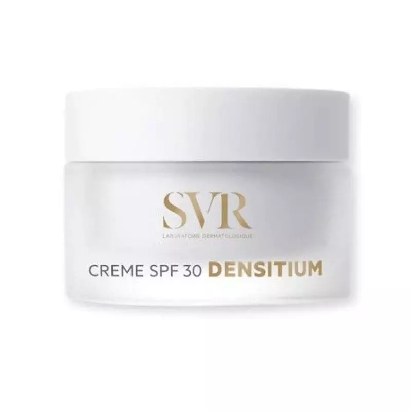 SVR Densitium Crème SPF30 50ml pot blanc avec branding doré, affichant 'Laboratoire Dermatologue' et