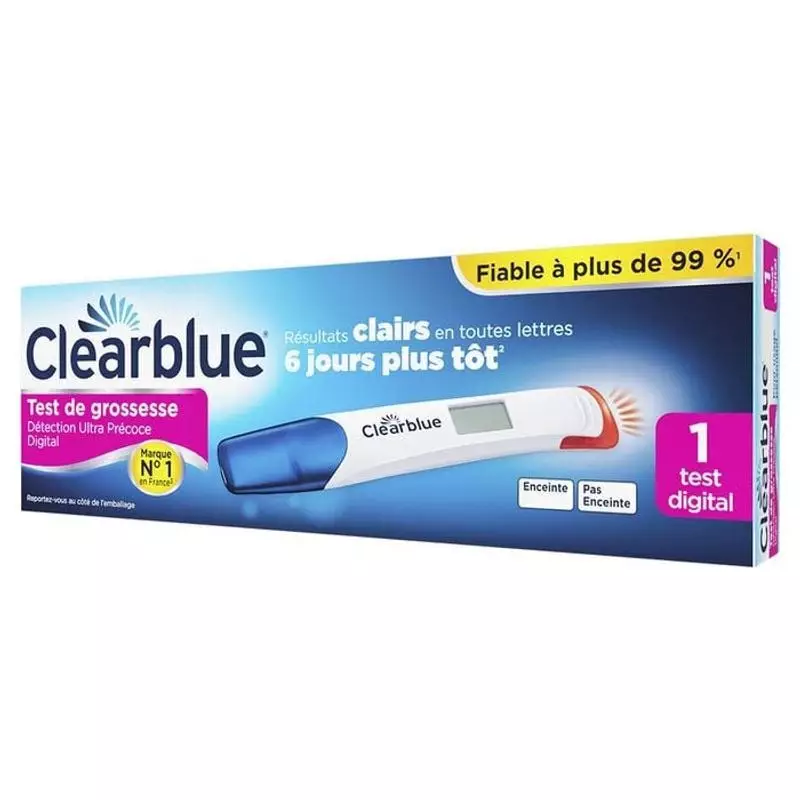 Clearblue Test de Grossesse Précoce Avancé - packshot boîte bleue avec stick numérique affichant 'En
