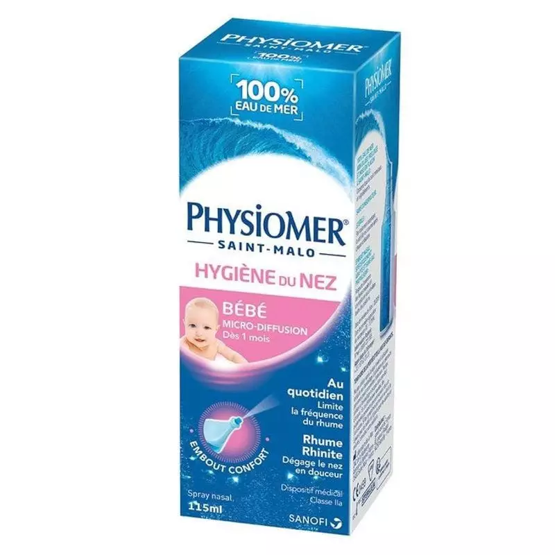 Boîte Physiomer Bébé Micro-Diffusion spray nasal 15ml, 100% eau de mer naturelle, micro-diffusion do