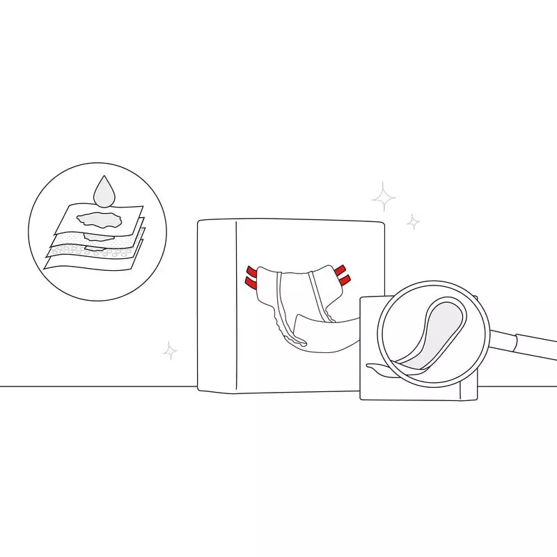 Illustration détaillée du sous-vêtement absorbant VIVA Pant montrant le tampon multicouche, absorpti
