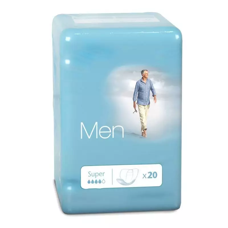 Boîte emballée des protections VIVA MEN 5G X20 pour incontinence masculine, emballage bleu avec homm