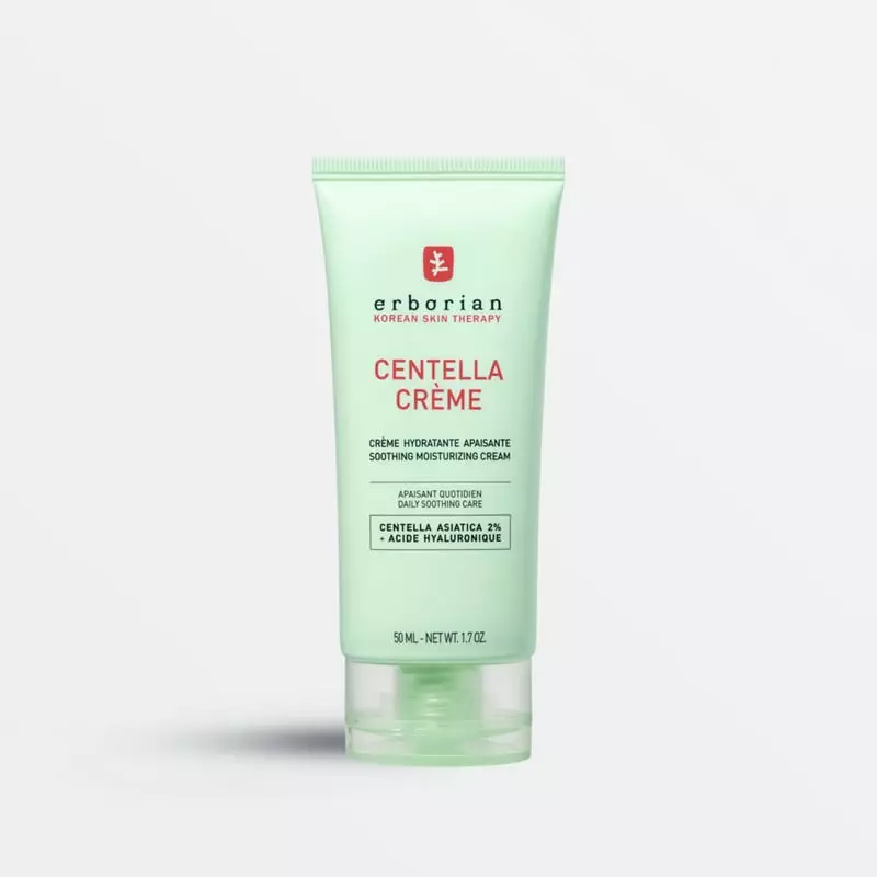 Crème apaisante Erborian Centella Asiatica en tube vert clair 50ml, avec marque coréenne et ingrédie