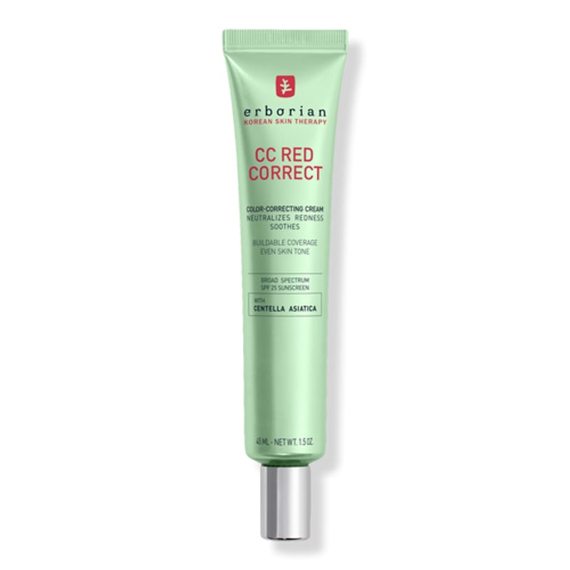 Tube de crème correctrice Erborian CC Red Correct, emballage vert avec SPF 25, format 40 ml, à la Ce