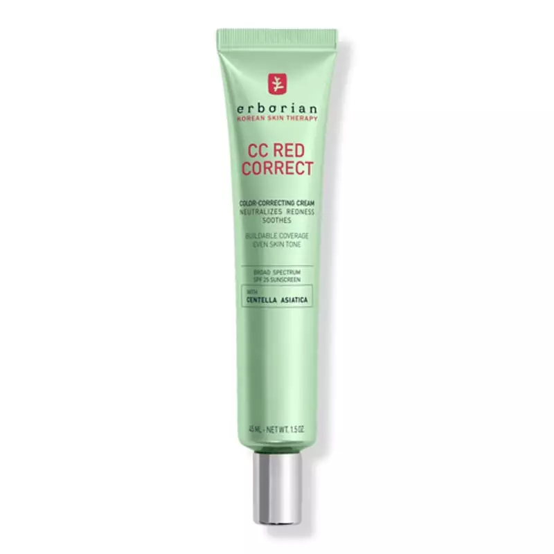 Tube de crème correctrice Erborian CC Red Correct, emballage vert avec SPF 25, format 40 ml, à la Ce