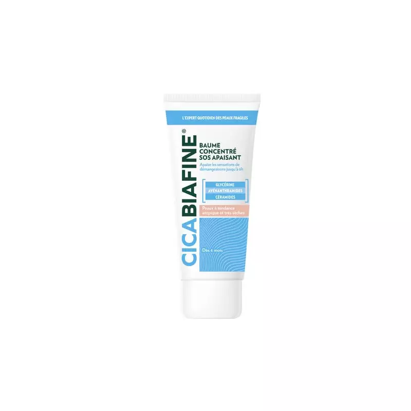 Cicabiafine Baume Concentré SOS Apaisant en tube blanc avec étiquette bleue, vue de face affichant n