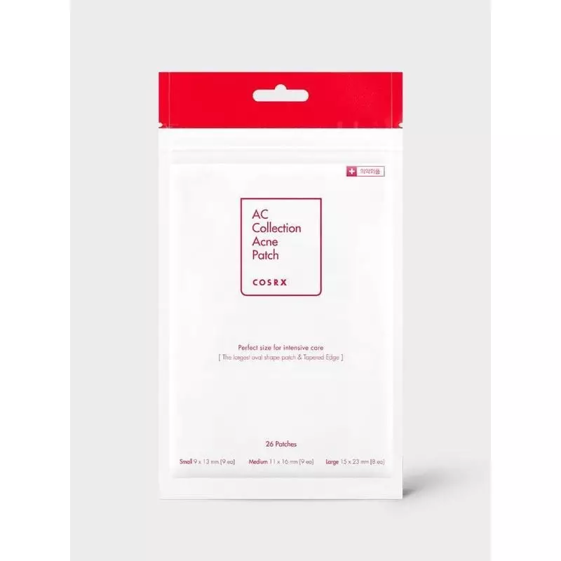 COSRX AC Collection Patch anti-acné, sachet refermable rouge et blanc avec 26 patchs hydrocolloïdes 