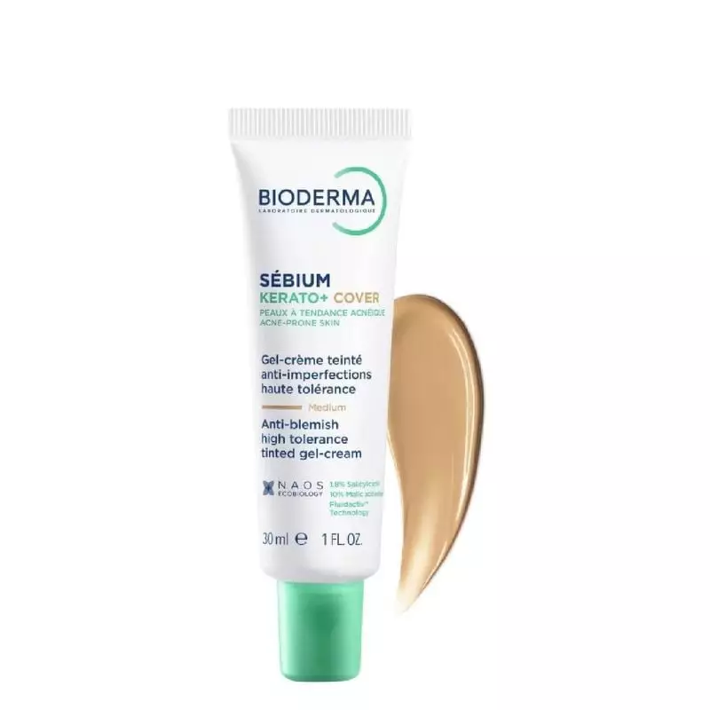 Texture gel-crème Bioderma Sébium Kerato+ Cover et application sur la peau.