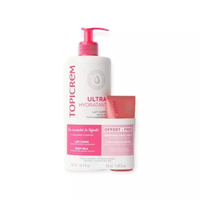 Topicream 1065122 duo : flacon blanc 500ml Lait Corps Ultra-Hydratant à pompe rose avec sachet gratu
