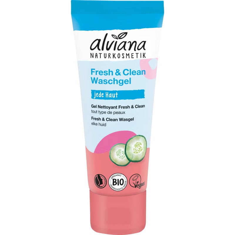 Tube de gel nettoyant visage doux Fresh & Clean Alviana Naturkosmetik 1065081, 125 ml, bleu et rose 