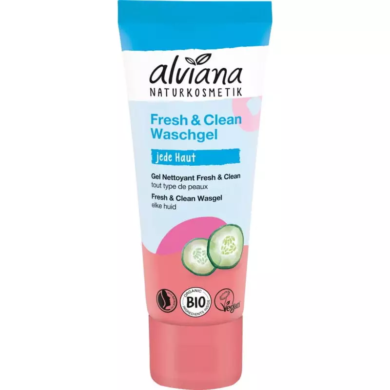 Tube de gel nettoyant visage doux Fresh & Clean Alviana Naturkosmetik 1065081, 125 ml, bleu et rose 