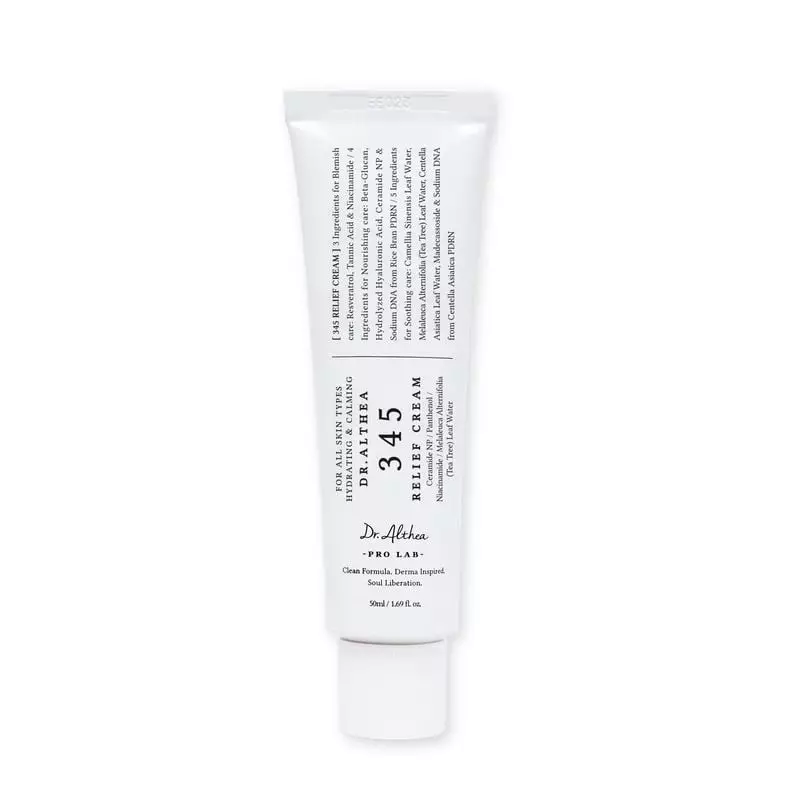 Tube de crème gel Dr. Althea 345 Relief Cream 50ml montrant l'étiquette frontale avec nom de marque,
