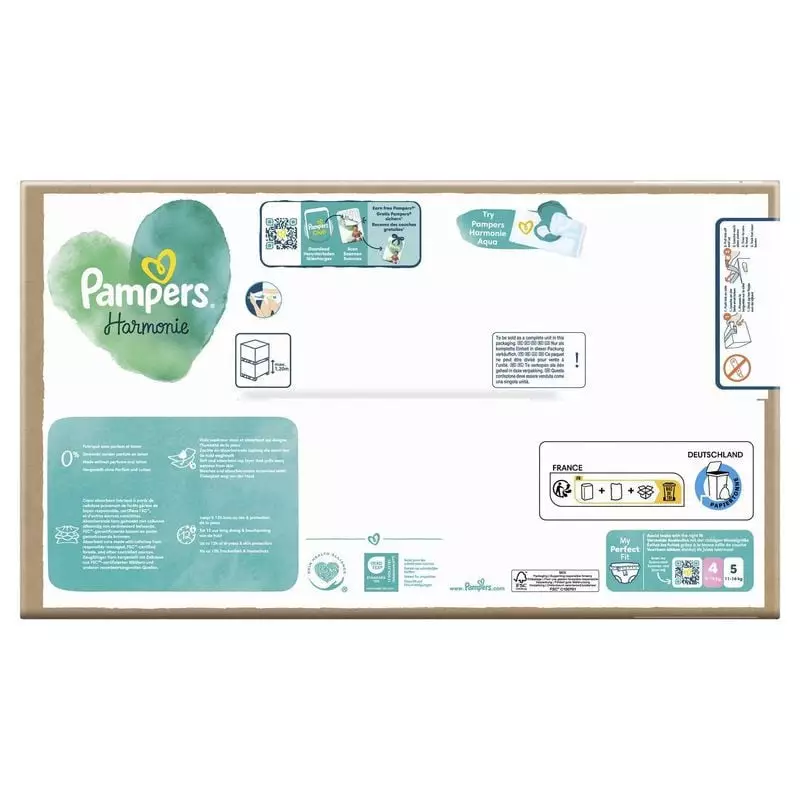 Packshot Pampers Harmonie Maxi Taille 4 - Couches hypoallergéniques x 78, pack de 78 couches ultra-d