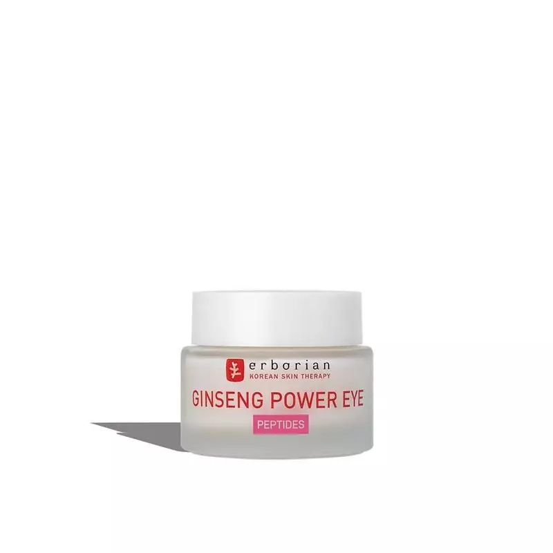 Erborian Ginseng Power Eye 15ml pot givré avec couvercle blanc et logo rose Erborian, vue de face su