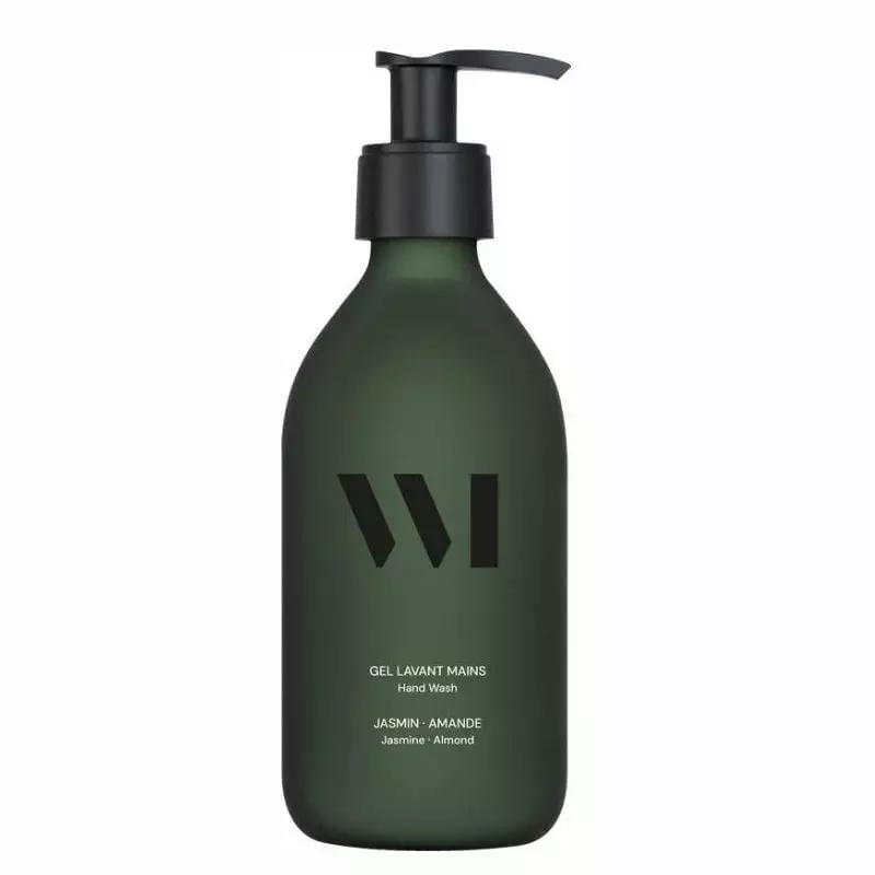 Gel lavant mains What Matters 1114191 jasmin-amande 290ml en flacon verre givré vert avec pompe noir