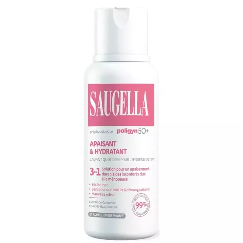 Flacon Saugella Poligyn 50+ Solution 3-en-1 lavante intime rose et blanc avec pompe, pour apaiser sé