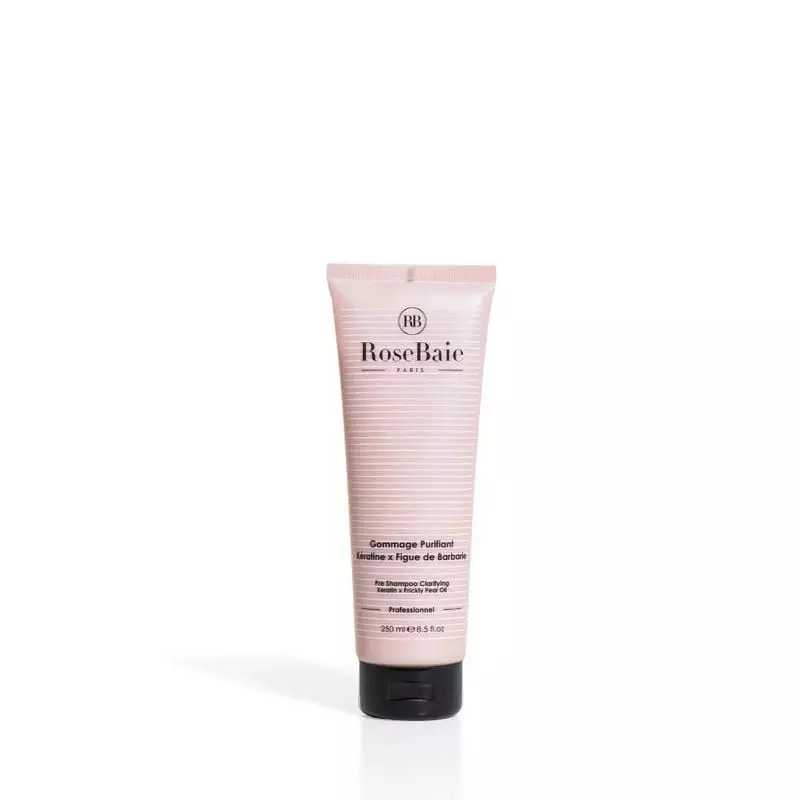 RoseBaie Gommage Purifiant Kératine & Figue de Barbarie tube rose, 250 ml, exfoliant pré-shampoing c