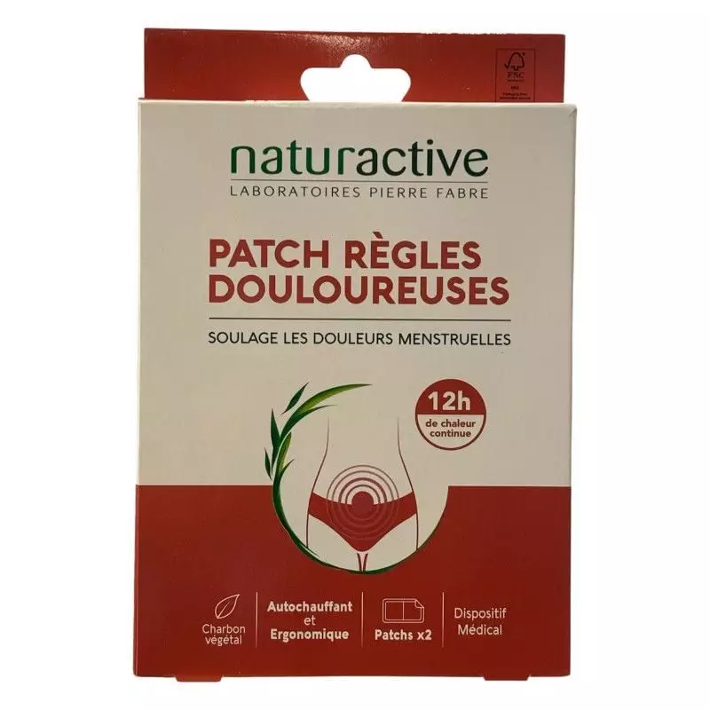 Vue en angle latéral de la boîte de patchs Naturactive 1114175 suspendue en display, mettant en avan