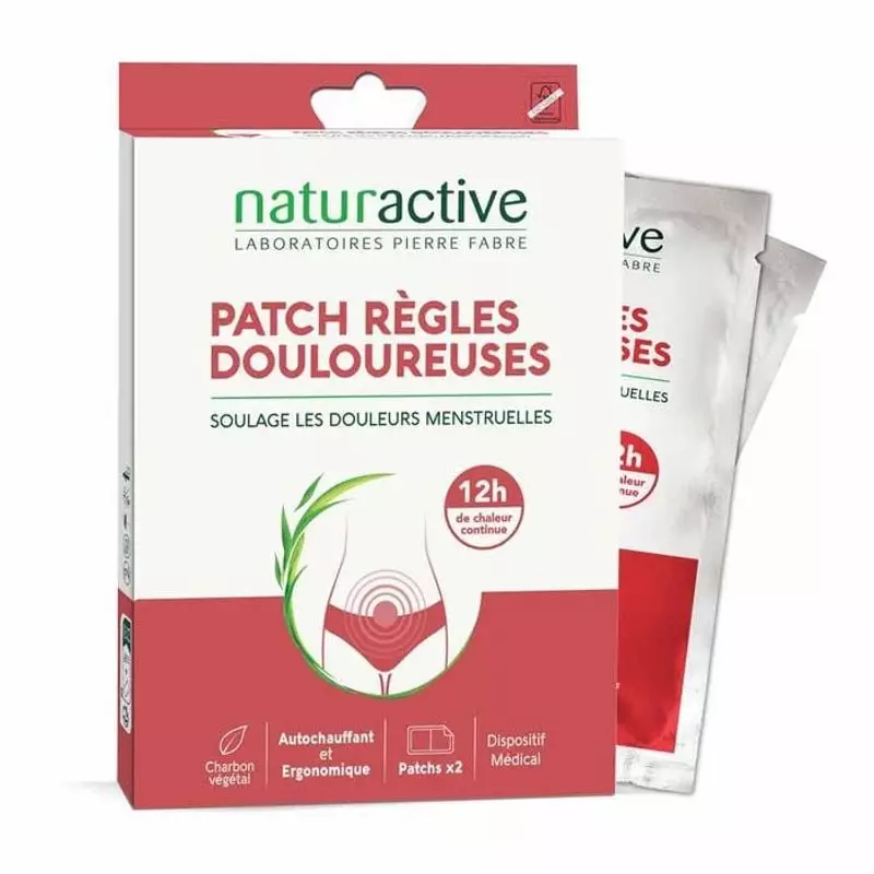 Boîte Naturactive 1114175 côté ouvert montrant 2 sachets blancs individuels de patchs autochauffants