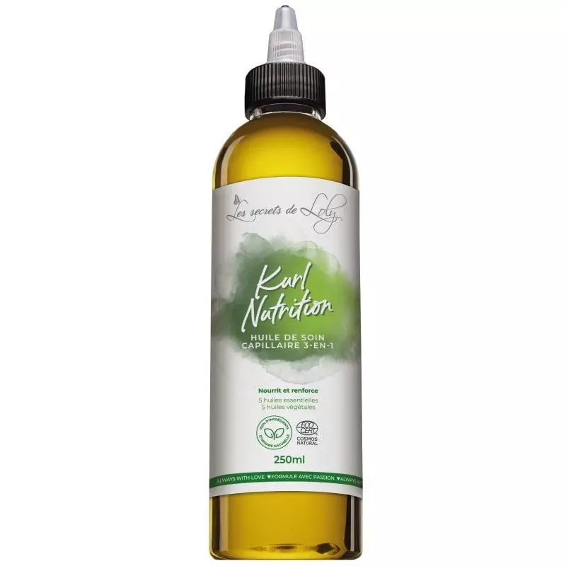 Les Secrets de Loly Kurl Nutrition huile capillaire 3-en-1 naturelle 250ml en flacon verre ambré éti