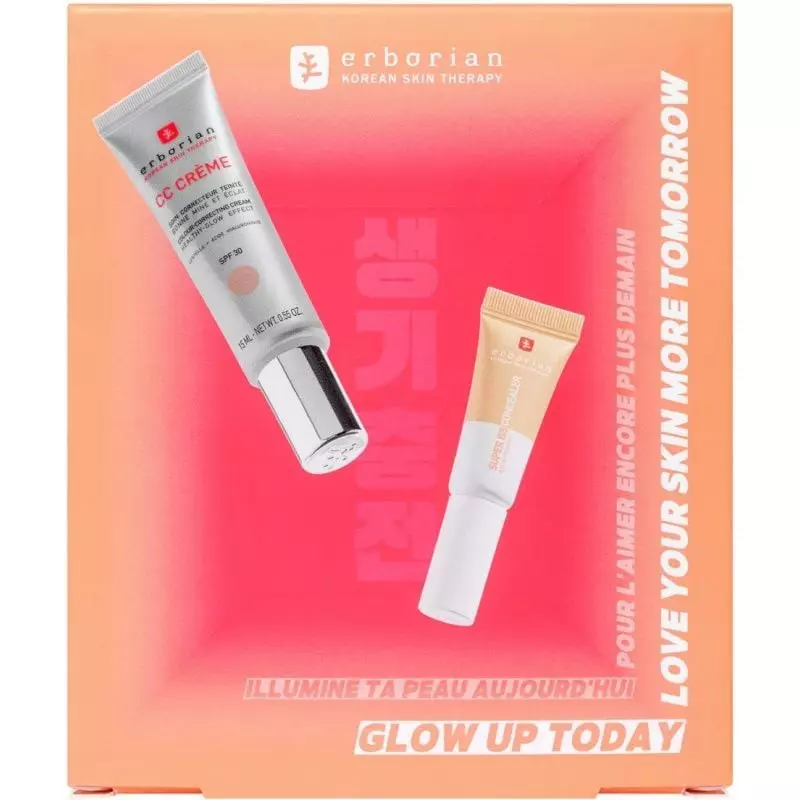 Gros plan du tube Erborian Super BB Concealer Doré ouvert avec applicateur doe-foot, tube orange sur