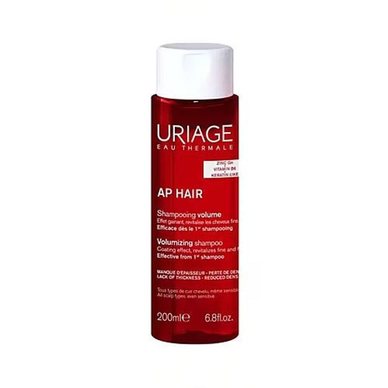 Flacon de shampooing volumisant Uriage AP Hair, 200 ml, pour cheveux fins et plats.