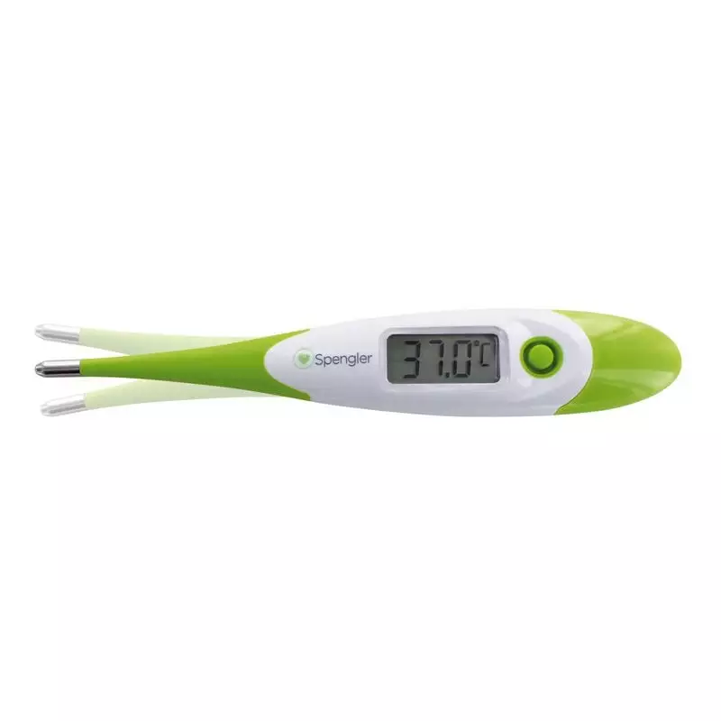 Thermomètre digital Spengler Tempo 10 Flex vert avec embout flexible et affichage 37,0 °C.