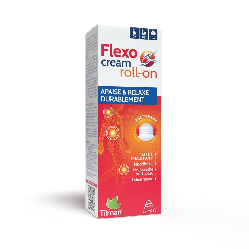 Crème de massage roll-on Flexicream pour soulager les douleurs musculaires et articulaires avec effe