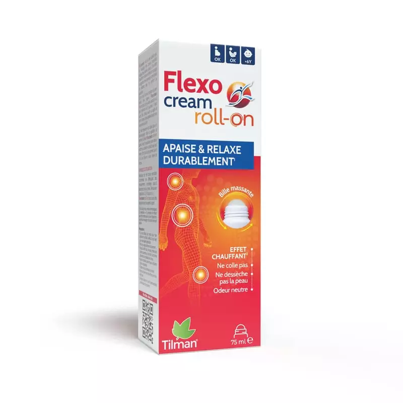 Crème de massage roll-on Flexicream pour soulager les douleurs musculaires et articulaires avec effe