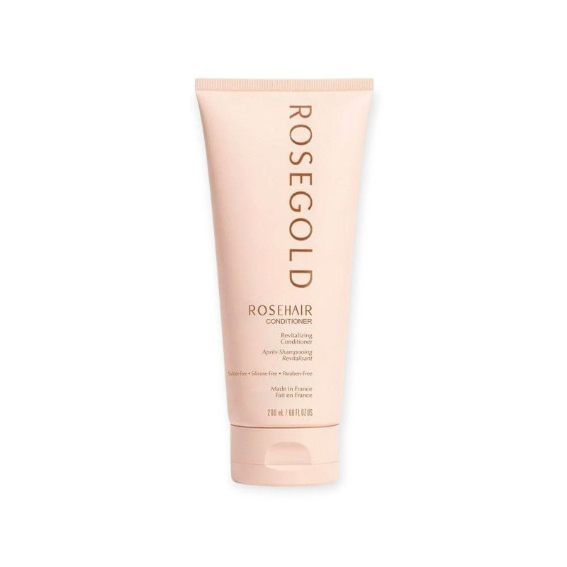 Vue de face du flacon d'après-shampoing Rosegold Rosehair avec son étiquette.