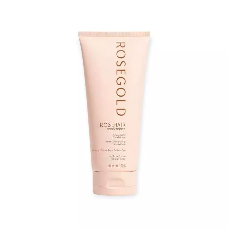 Vue de face du flacon d'après-shampoing Rosegold Rosehair avec son étiquette.