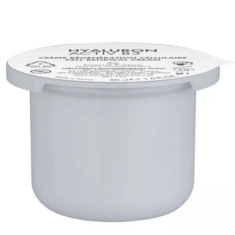 Recharge gel-crème Avène Hyaluron Activ B3 dans un tube blanc avec bouchon violet, vue de face.
