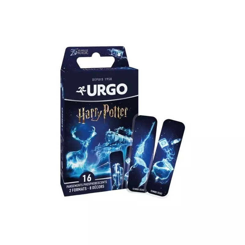 Packshot de la boîte de pansements adhésifs Harry Potter URGO 1401924 avec effet phosphorescent