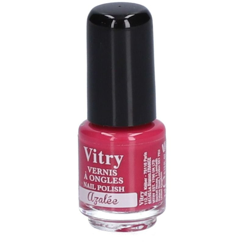 Vitry Mini Vernis Azalee en petit flacon avec pinceau plat, arborant une teinte rose vif.