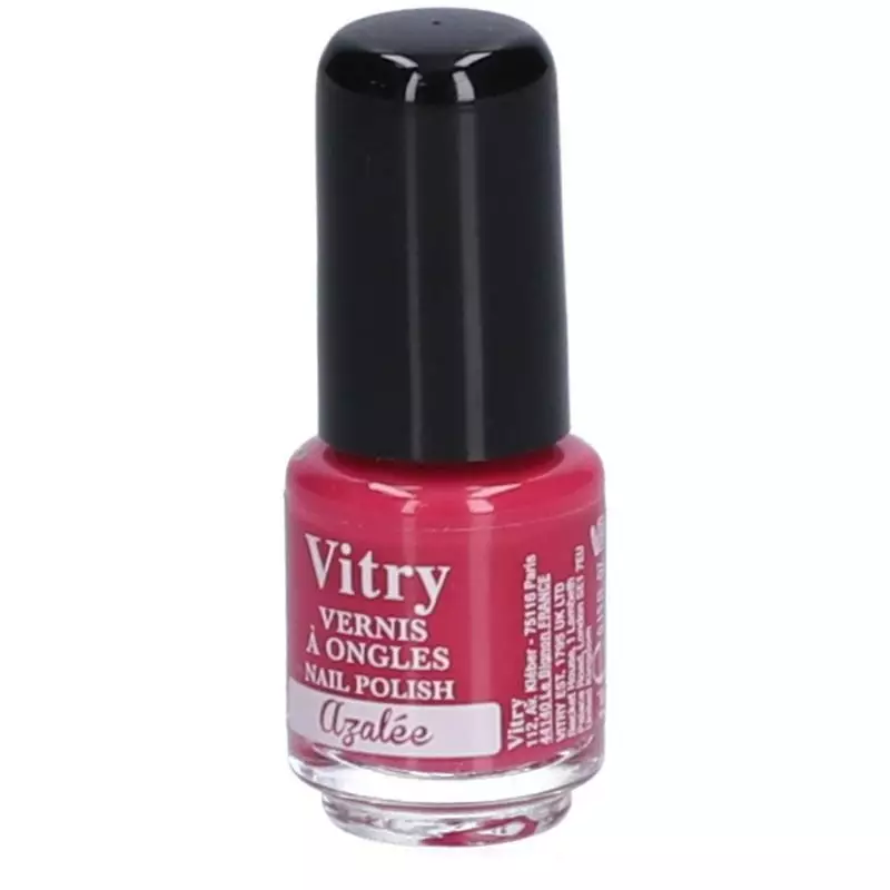 Vitry Mini Vernis Azalee en petit flacon avec pinceau plat, arborant une teinte rose vif.