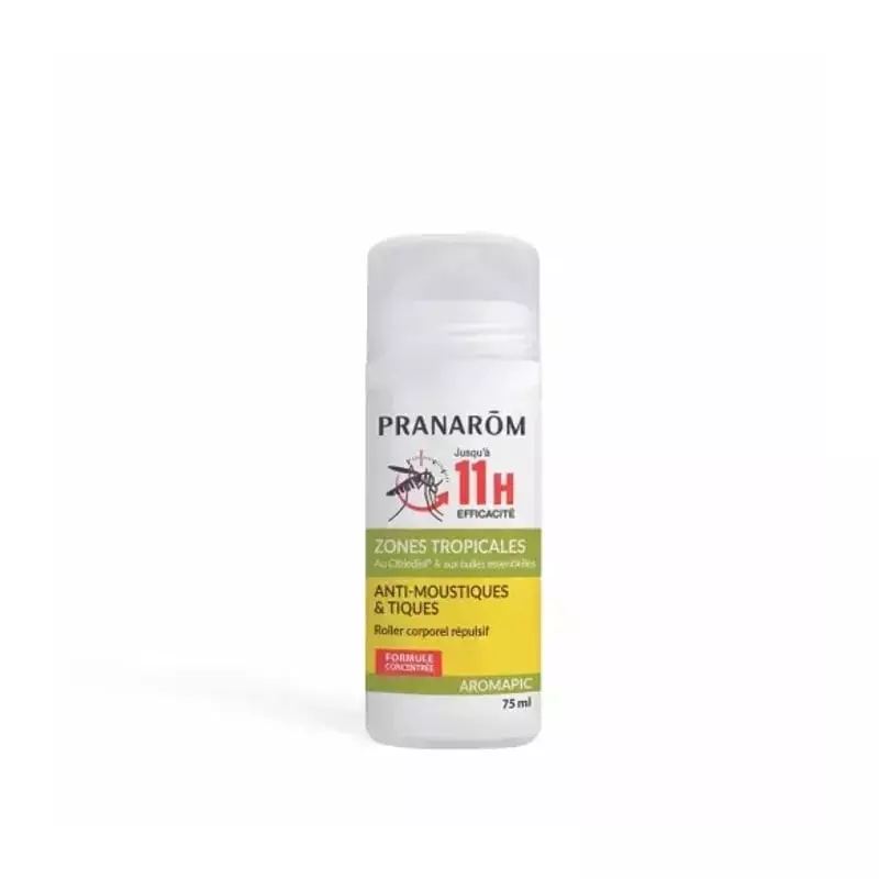 Flacon roll-on répulsif corporel Pranarôm Aromapic 75ml contre les moustiques et les tiques