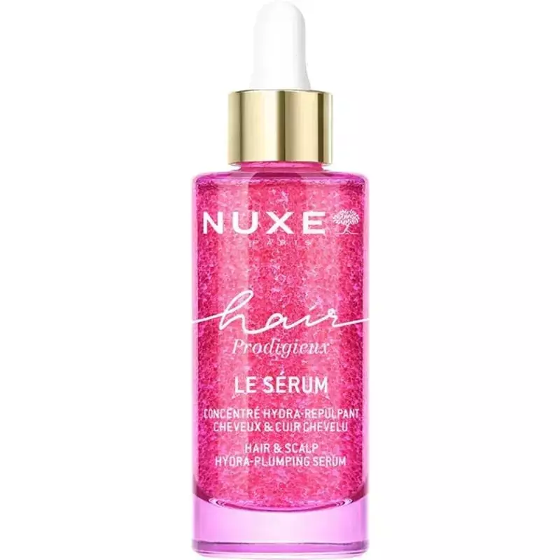 Packshot du sérum capillaire Nuxe 1409854 Hydra-Repulpant avec des microbilles d'huile dorée