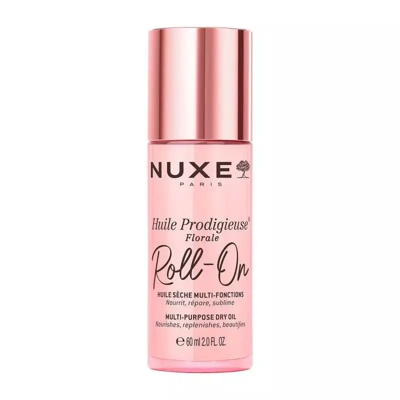 Packshot du Nuxe Roll-on Prodigieux Florale 60ml, huile sèche en format roll-on doré.